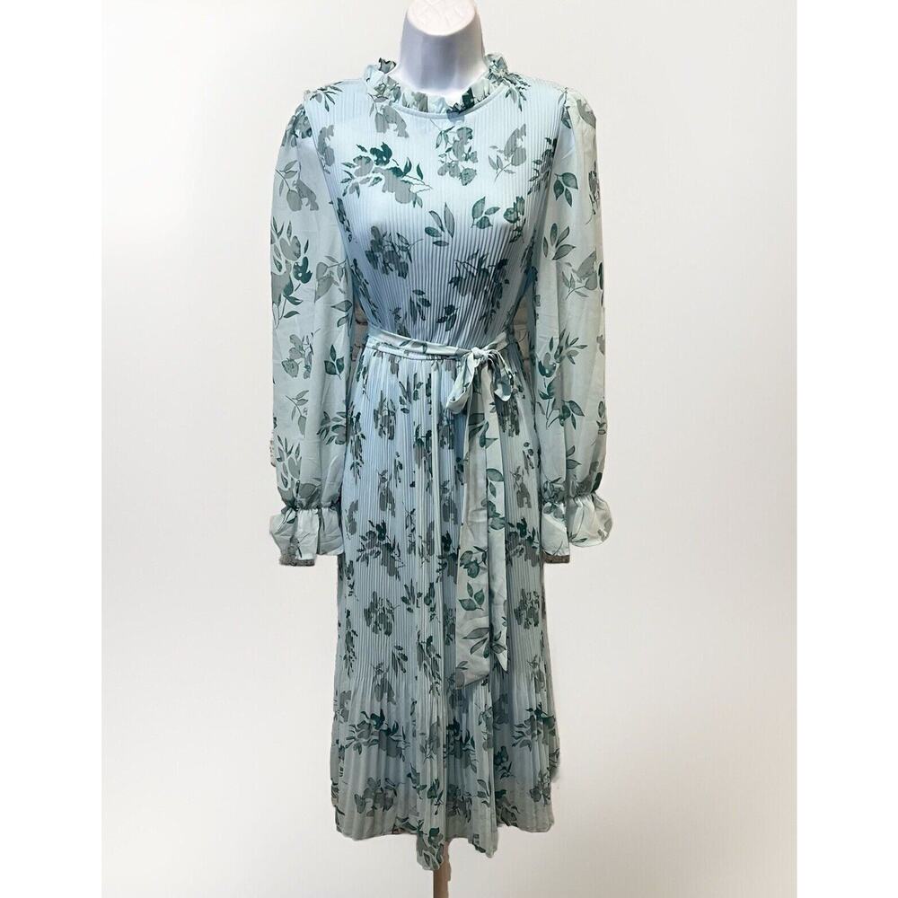ANRABESS Women's Floral Midi Dress Puff Long Sleeve Casual Ruffle Chiffon SZ S